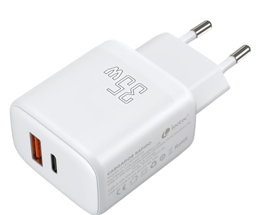 CARGADOR PARED/VIAJE USB-C PD+ 1 USB-A 35W BLANCO LEOTEC