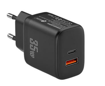 CARGADOR PARED/VIAJE USB-C PD+ 1 USB-A 35W NEGRO LEOTEC