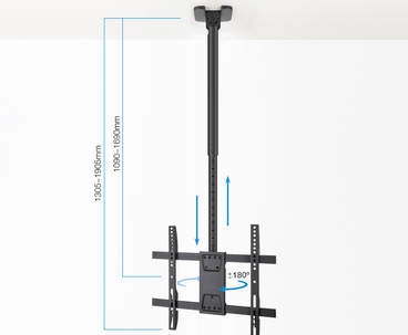 SOPORTE TECHO PANTALLAS 32"-75" GIRO/INCLINABLE XL NEGRO TOOQ